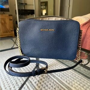 Michael Kors Navy Crossbody Bag with Gold Accents